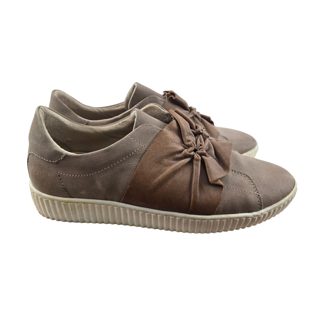 Miz Mooz Women Taupe Leather Knotted Bow Slip On Sneakers EU 39 US 8.5-9 Low Top